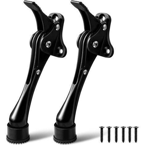 Lot de 2 butées de porte à pédale de 14 cm de long pour portes intérieures et extérieures, noires (1/5)