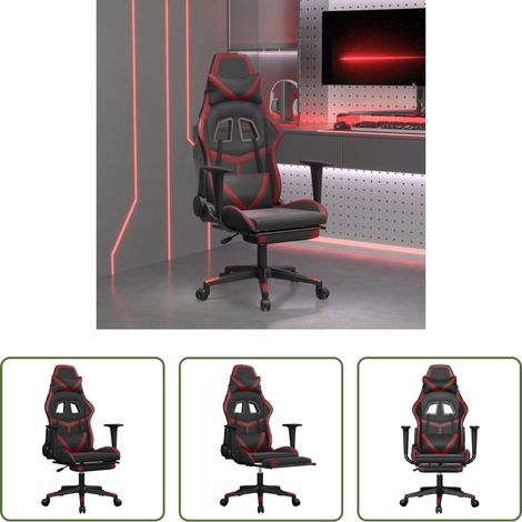 Massage - Gaming-Stuhl mit Massage & Fußstütze Schwarz Weinrot Kunstleder (1/5)