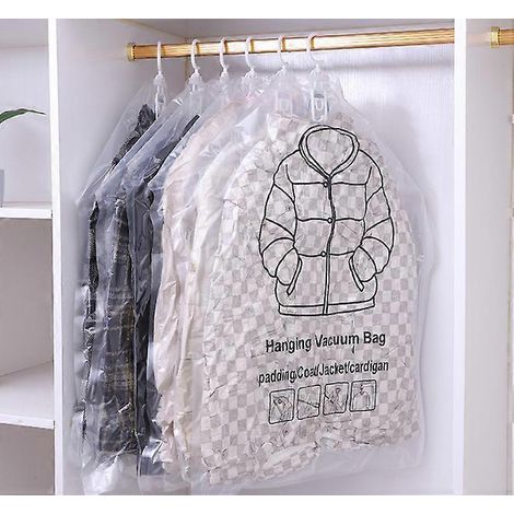 Sacs de rangement sous vide suspendus, sacs de compression sous vide, sacs de rangement transparents pour vêtements, manteaux, vestes (90 x 67 cm) (1/5)