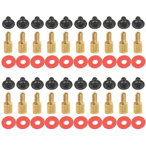 20 pièces entretoise pour carte mère, vis et rondelle, acier au carbone, diamètre 6,5 mm, M3, hauteur 10 mm, couleur dorée/noire ou argentée/rouge (1/4)