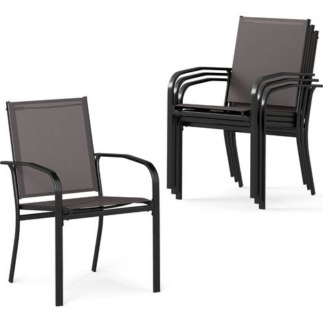 Sedie giardino impilabili tessuto traspirante braccioli mobili bistro prato Set sedie pranzo esterni 4 Grigio (1/4)