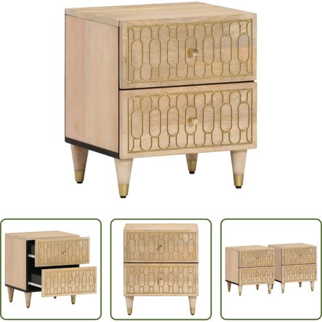 Bois de manguier -  Tables de chevet 2 pcs 40x33x46 cm Bois de manguier solide (1/5)