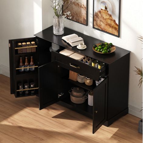 Credenza madia con 3 ante e 1 cassetto in MDF nero OKMYHOME (1/5)