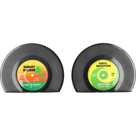 Lot de 2 serre-livres vintage forme de disque vinyle, support organiseur pour décoration intérieure (1/5)