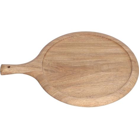 Plateau à pizza en bois, planche de service ronde et résistante avec poignée, assiette à pain et autres aliments pour restaurants et hôtels. Idéal pour le service à la carte des pizzas et autres plats (1/5)