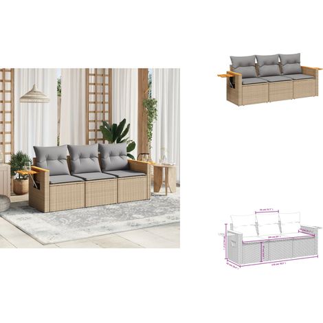 3-tlg. Garten-Sofagarnitur mit Kissen Beige Poly Rattan - Gartenmöbel - Esszimmergarnitur - Lounge Set - Outdoor Möbel - Rattan Gartenmöbel (1/3)