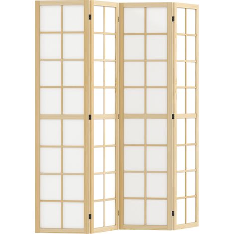 Biombo plegable de 4 paneles 160 x 170 cm en madera natural y tela (1/5)