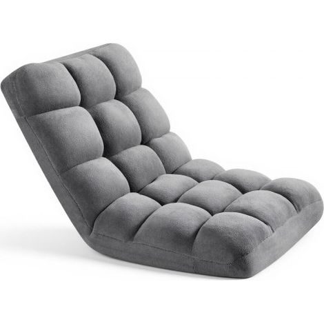 Bodenstuhl, 14 Positionen Verstellbarer, Bodensessel mit Rückenlehne, Relaxsessel mit Metallrahmen, Schaumstoff & Korallenvlies-Oberfläche, Multifunktional zum Lesen & Entspannen, Grau (1/5)
