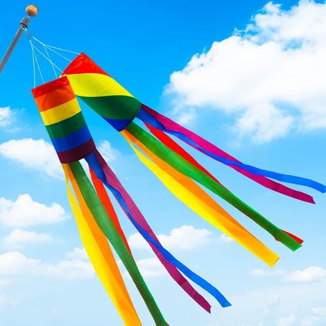 2er Set Regenbogen Windsäcke 100cm mit Streifen, Outdoor Deko für Garten