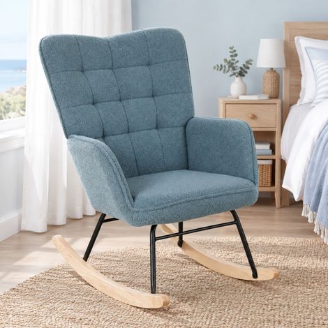 Hellblauer Schaukelsessel aus Polyester mit Armlehnen und Holzgleitern, 120 kg, OKMYHOME (1/5)