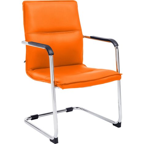 Chaise de bureau fauteuil visiteur avec accoudoirs en PVC orange et métal aspect chromé 100007834