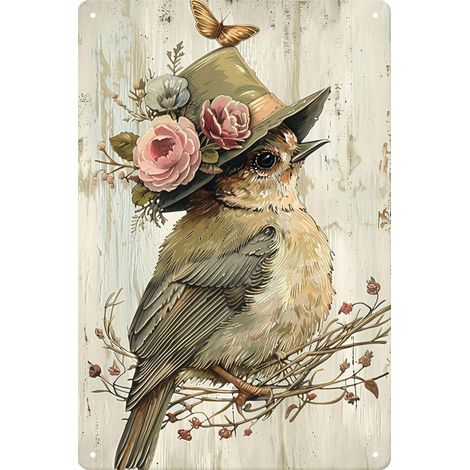 Plaque en tôle rétro - Motif oiseau vintage - Avec motifs de saison - Style chinois - Décoration murale pour café, magasin, bureau, cuisine, salon, restaurant - 20 x 30 cm (1/5)