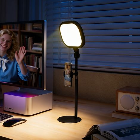 Lampe bureau LED tactile réglable, 5 modes couleur, 10 niveaux luminosité, recharge USB, minuterie veille, support smartphone, noir