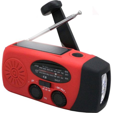 Ortviai Radio d'urgence à manivelle avec lampe LED, solaire et batterie 2000 mAh, AM/FM/NOAA, rouge (1/5)