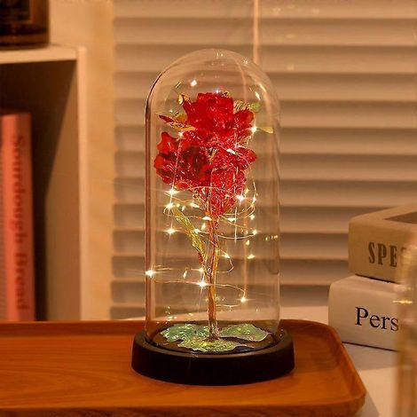 rose artificielle, cadeau de Saint-Valentin pour votre petite amie, rose éternelle avec lumière LED, décoration de mariage ou cadeau de Noëlrouge (1/5)