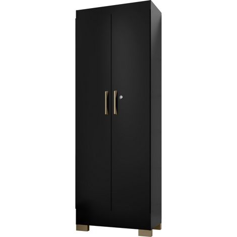 Armoire Multifonctions 2 portes 5 Niches Noire L 63 H 180 P 35 cm
