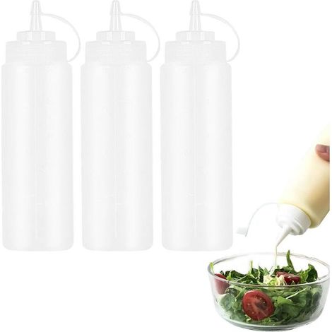 Lot de 3 bouteilles doseuses de 240ml - Bouteilles à presser graduées - Distributeur de ketchup - Bouteille à huile - Bouteille doseuse - Bouteille à sauce - Récipient à vinaigrette - Bouteilles (1/5)