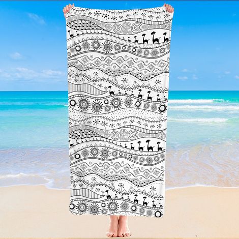 Serviette de bain microfibre, motifs aztèques, séchage rapide, absorbante (1/5)