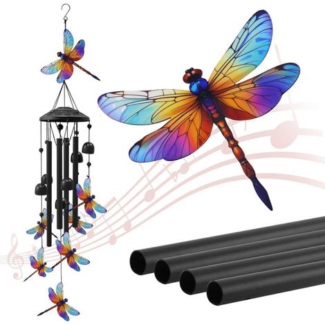 Campanelli a vento a forma di libellula in metallo nero, decorazione per giardino e cortile, souvenir resistente (1/5)