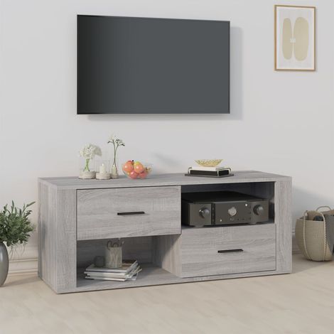 Mueble de TV madera contrachapada gris 100x35x40 cm