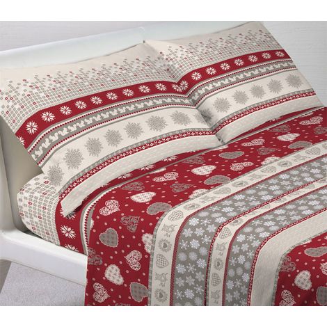 Completo Lenzuola Letto In 100% Cotone Stile Tirolese Disegno Corvara, misura1 Piazza e MezzacoloreCorvara (1/3)