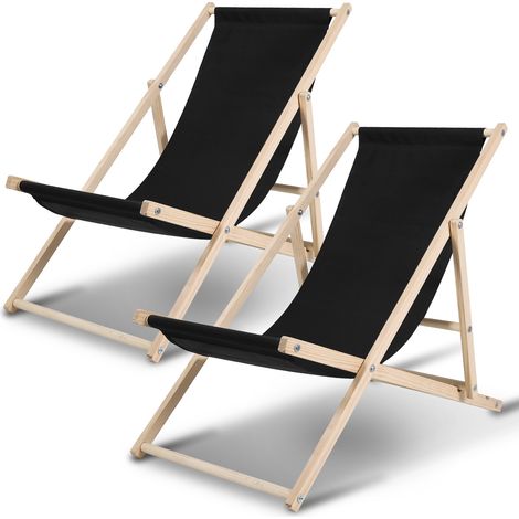 Randaco 2X Liegestuhl Relaxliegestuhl Klappbar Holz Schwingliege klappliege Strandstuhl schwarz