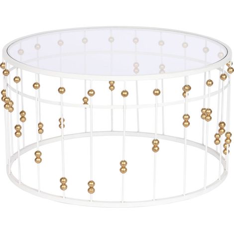 Table basse en verre et métal blanc doré pour salon chic - Blanc avec touches dorées (1/5)