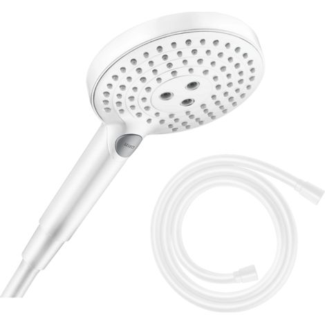 Pommeau de douche HANSGROHE Raindance Select S EcoSmart 120 3 jets + flexible HANSGROHE Isiflex blanc mat 160 cm