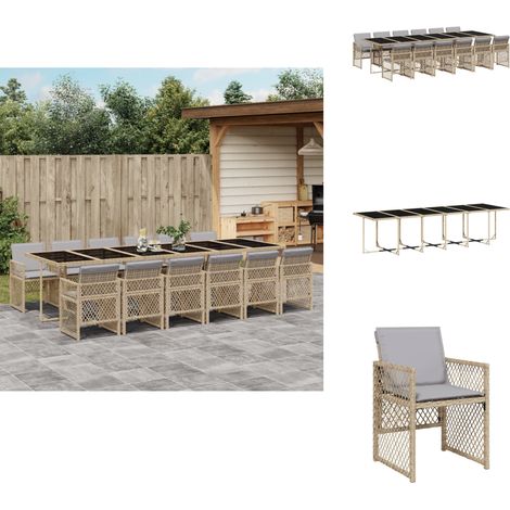 13-tlg. Garten-Essgruppe mit Kissen Beige Poly Rattan - Garten Essgruppe - Garten Essgruppen - Outdoor Essgruppe - Terrasse Essgruppe (1/5)