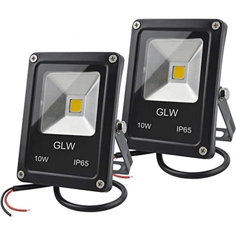 12V AC ou DC LED Lumière d'inondation, 10W Mini IP65 extérieure imperméable à l'eau de travail, 900lm, 3000K, Lumière de sécurité blanc chaud, 80W Ampoule halogène équivalente, 2 Pack,Pas de fiche (1/5)