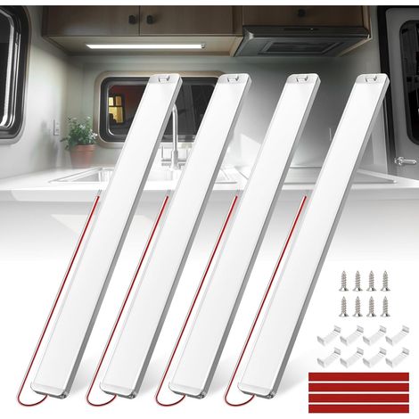Barre LED 12V 10W, 228 LEDs Lampe 12Volt LEDs pour Voiture 1500 Lm 6000K, Reglette LED 12V avec Interrupteur Marche/Arrêt pour Fourgon, Camion, Camping-car, Bateau, Caravane - Lot de 4 (1/5)