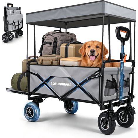 240L Diable Motorisé Pliable Extérieur avec Toit Charge 80kg Électrique 120kg Manuel Poignée Réglable 68-100cm Pneus Gonflables Tissu Oxford 600D Compatible Makita 14,4V Auvent Amovible Camping Plage (1/5)