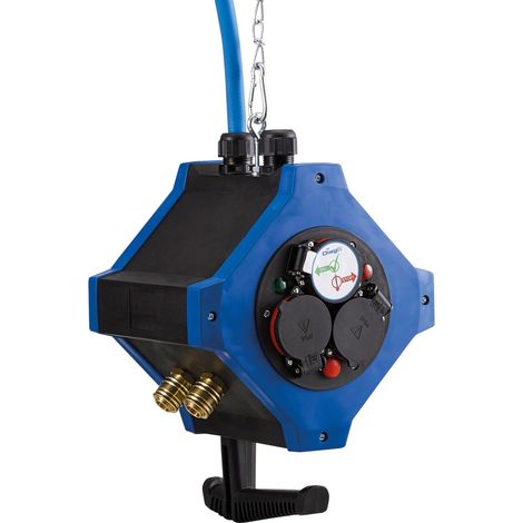 Hedi KVE6000L - Distribuidor de corriente suspendido con 6 tomas de seguridad 16 A y 2 tomas aire comprimido