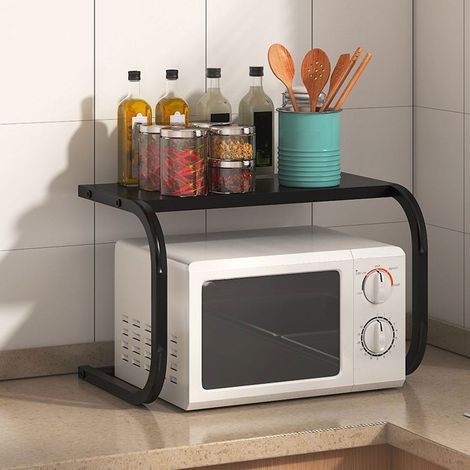 Stabiles, zweistöckiges Küchenregal aus schwarzem Metall für Mikrowelle und Toaster – für mehr Ordnung und Platzersparnis