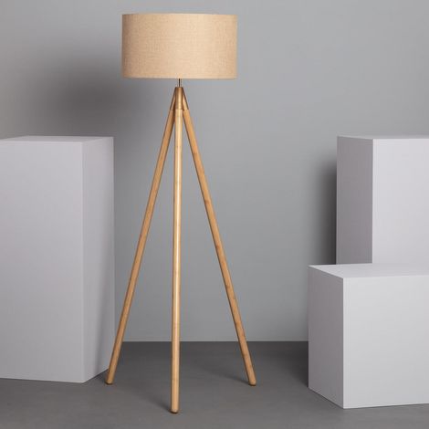 Lampada da Terra in Legno e Tessuto Wolby Beige