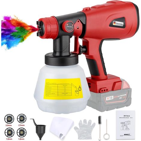 Pistolet Choerinton Compatible Batter Milwaukee M18 18V, Pistol HVLP HVLP 3 modes pulvérisation et 4 hayons bus pour maisons, meubles et armoires (outil seul) (1/5)