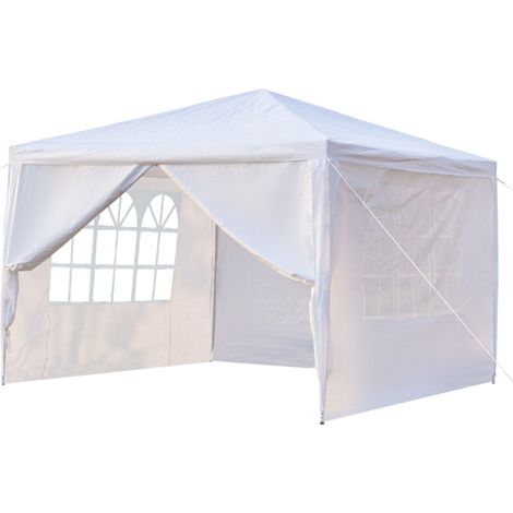 3 x 3m Tente imperméable portable à quatre côtés pour usage domestique avec tubes en spirale Blanc