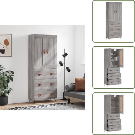 Sonoma - vidaXL Highboard Grau Sonoma 69,5x34x180 cm Holzwerkstoff - Wandhalterung (1/5)