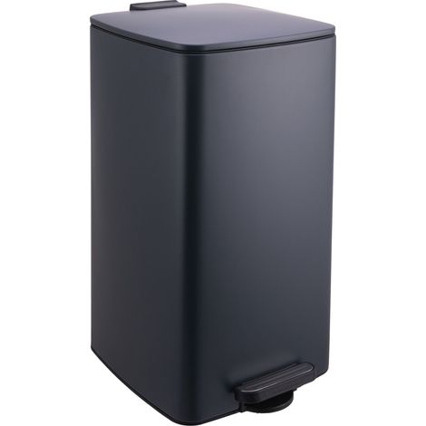 Relaxdays kitchen bin, 30 l, soft-close lid, removable inner bin, matt metal, rectangular pedal bin, dark grey
