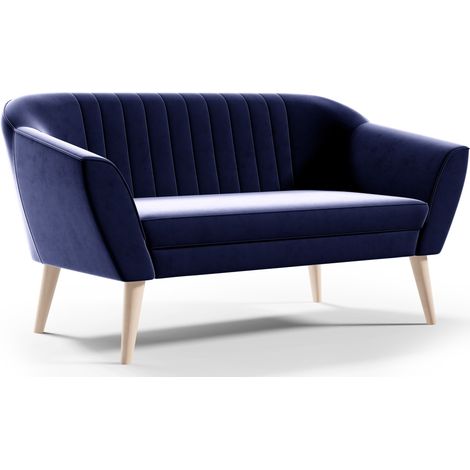 Sofello Sofa 2 Sitzer -- KEYA -- Blau Sitzbank Samt Holzfüße Schnelle Lieferung skandinavischer Stil - schöne Steppung (1/5)