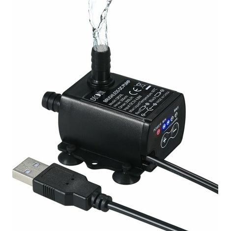Pompe à eau Decdeal Mini USB DC5V 4,8W 300 L/h, sans balais, étanche et submersible, avec fonction de réglage du débit. Débit réglable. (1/5)