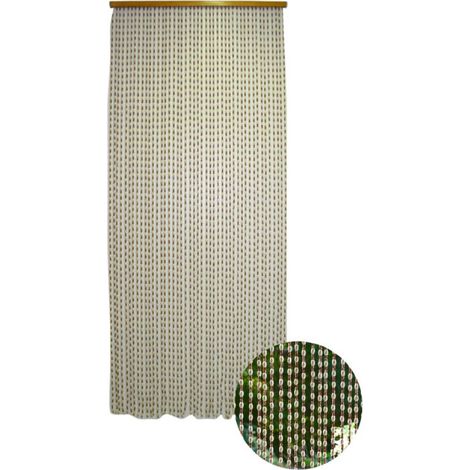 Rideau de porte à lanières de perles bois 90x200 cm – Couleur brun/beige – Prêt à poser pour intérieur/extérieur – Anti-insectes – Confortex (1/4)