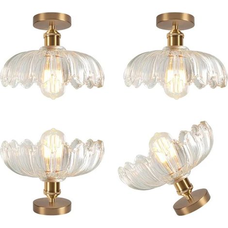 4x Plafonnier Vintage,E27 Lampe de Plafond Moderne Abat-jour en Verre Design Fleurs Transparente
Lustre pour Salon Chambre