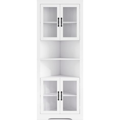 Costway – Buffet d'angle 171 cm – Armoire triangulaire avec 4 portes en verre trempé – Étagères réglables pour cuisine et salon – Style moderne campagnard (1/5)