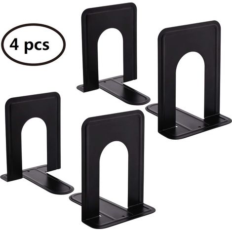 Lot de 4 serre-livres minimalistes en métal, robustes, pour étagères, noirs, petite taille (1/4)
