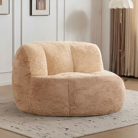 Canapé pouf géant 106x110x77 cm marron et camel, sans montage, en tissu peluche MEUBLIV (1/5)