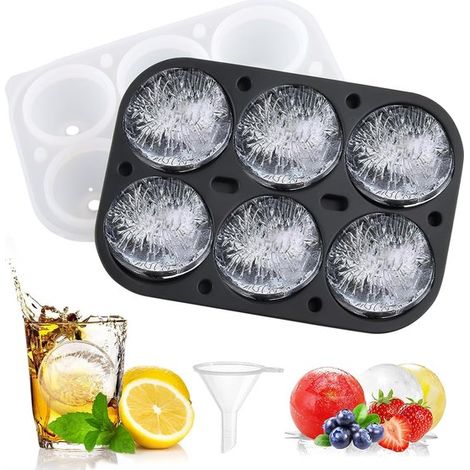 Grand bac à glaçons avec couvercle - Moule en silicone - Sans BPA - Bac à glaçons pour cocktails (boules) Multicolore (1/5)