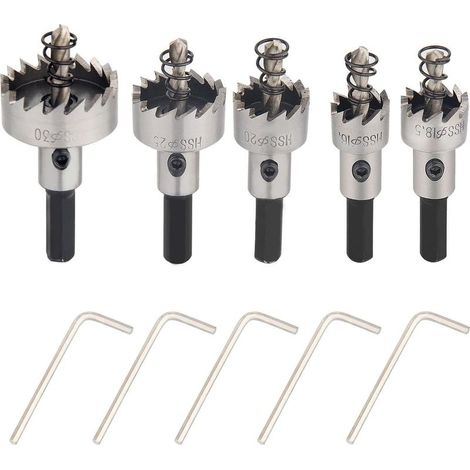 5 Pièce Scies-cloches Drill, HSS Coffret de Scies-Cloches, Adaptateur pour Forage Scie Cylindrique Foret de perçage Trépan, pour Forage Scie coupe de travail des métaux Ouvreur de trou (1/5)