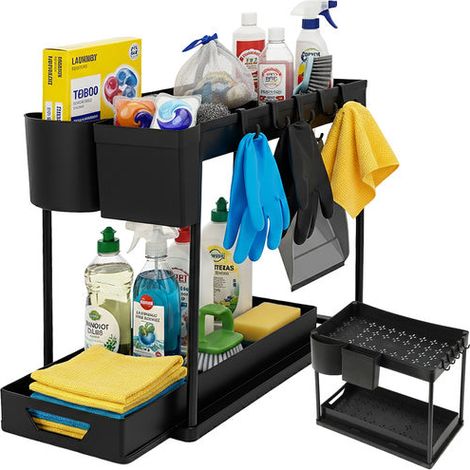Untertisch-Organizer, 2-stufiges ausziehbares Regal, schwarz