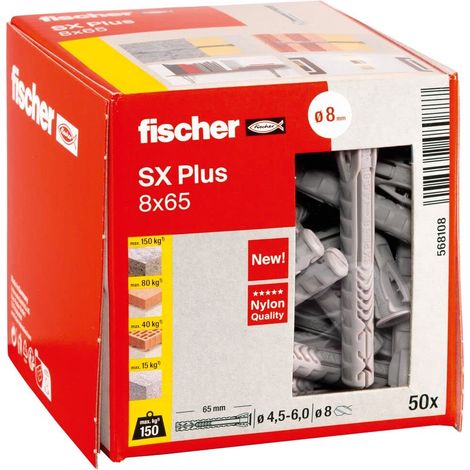 Cheville rallongée en nylon SX Plus 8x65 pour profondeur d'ancrage supérieure, tous matériaux/Boite de 50 (1/5)